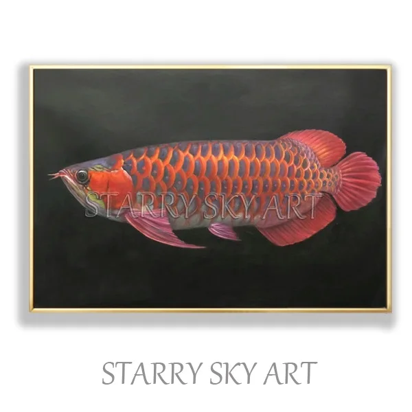 Arowana Painting F Профессиональный художник ручной работы Роскошная рыба Arowana картина маслом на холсте импрессионистская рыба Золотая рыба живопись для декора стен - Цвет: Arowana Painting F