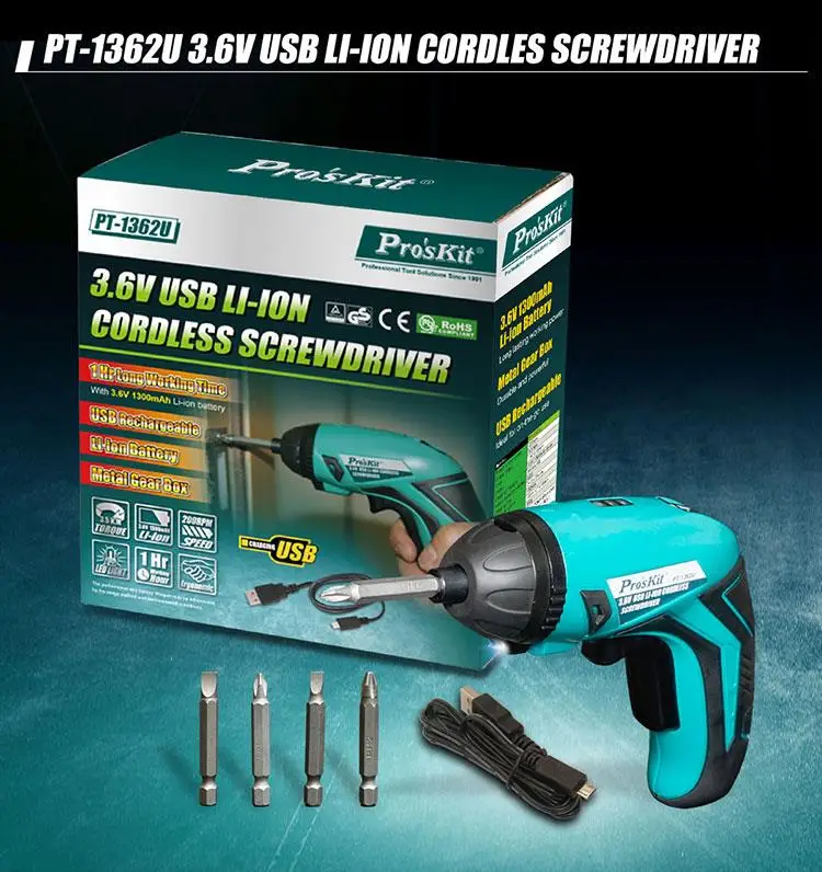 Аккумуляторная электрическая отвертка Pro'sKit набор аккумуляторных дрелей с USB