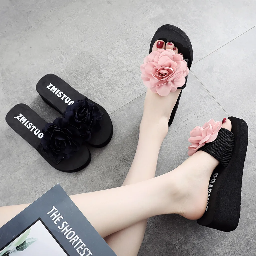 Женская летняя обувь в богемном стиле с цветочным принтом домашняя пляжная на