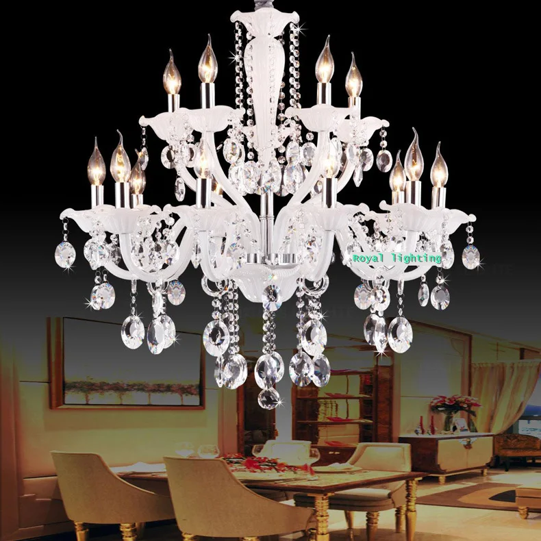 Фото Led White glass chandelier with crystal pendants 15 candle light lustre de cristal candelabro parlor living room led Освещение Led White glass chandelier with crystal pendants 15 candle light lustre de cristal candelabro parlor living room led Освещение