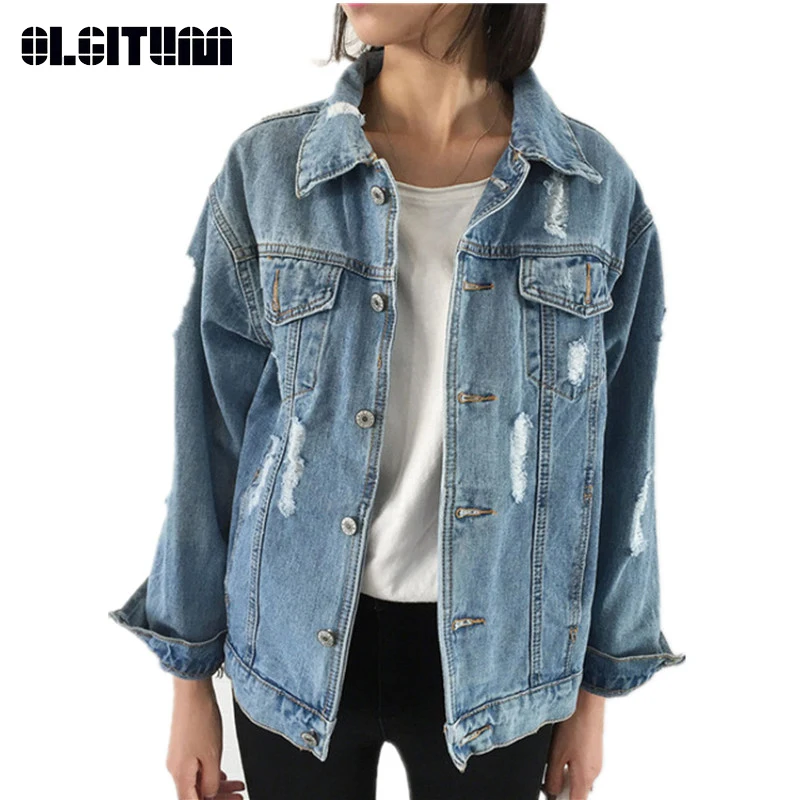 Женская джинсовая куртка с длинным рукавом свободного покроя | одежда