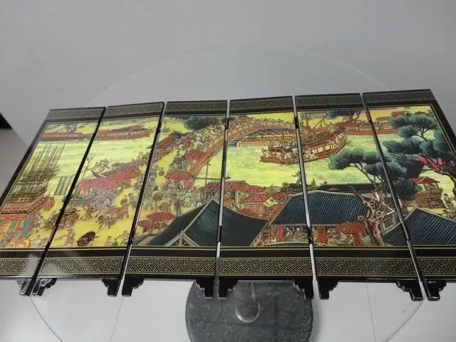 (Мини) изысканный китайский классический складной экран из 6 частей окрашенный