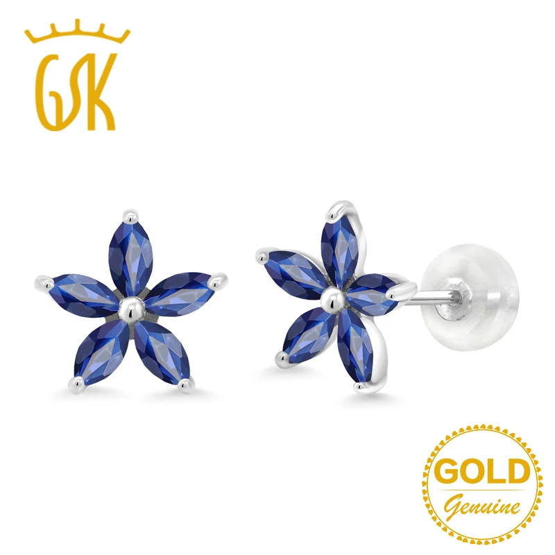 GemStoneKing 0 97 Ct Маркиза 4x2 мм натуральный голубой сапфир звезда серьги 10 к белого