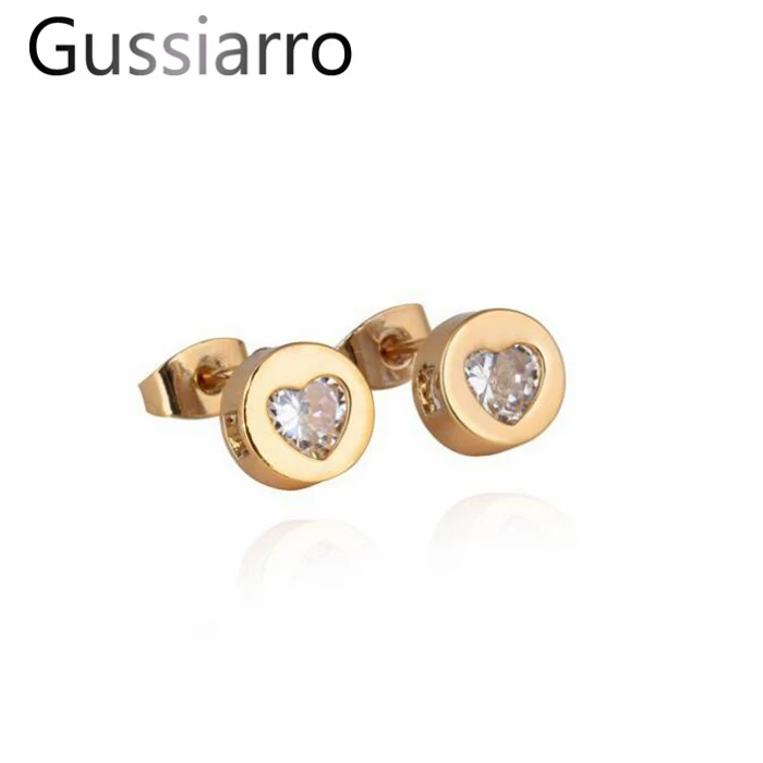 Gussiarro Модные Изящные любовные золотистые серьги-гвоздики с прозрачным