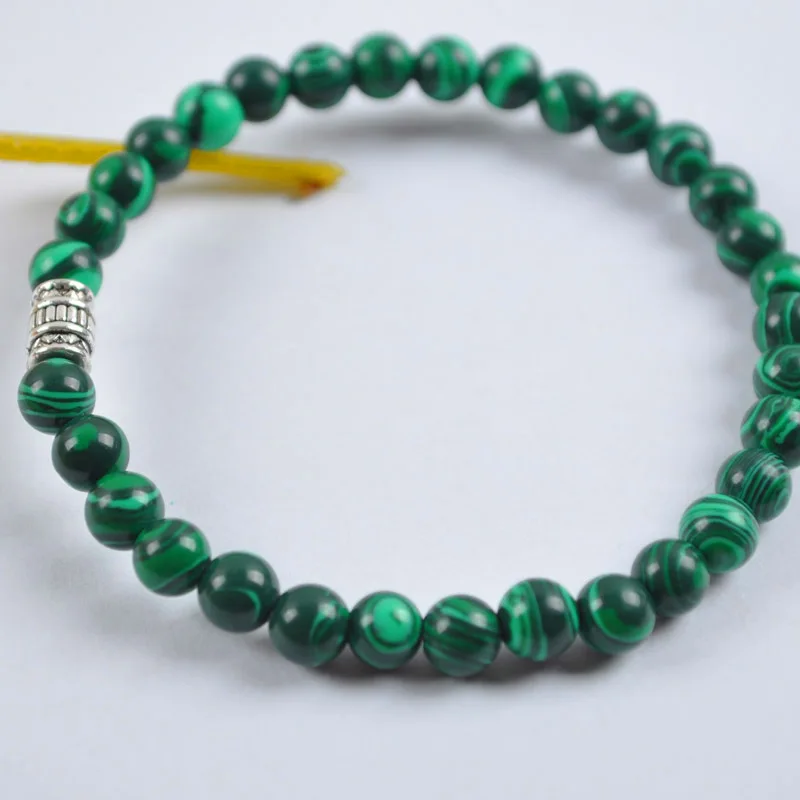 Зеленый краситель Малахитовый бусины браслет из тибетского серебра