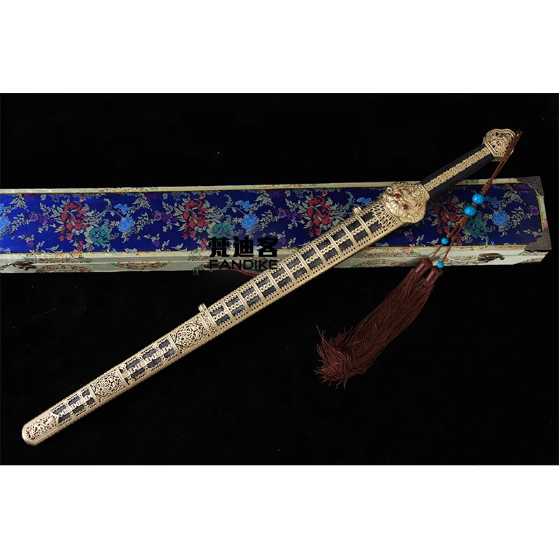High quality Handmade Folded Steel Double Groove Real leather Scabbard Chinese sword Ming dynasty Sharp Blade