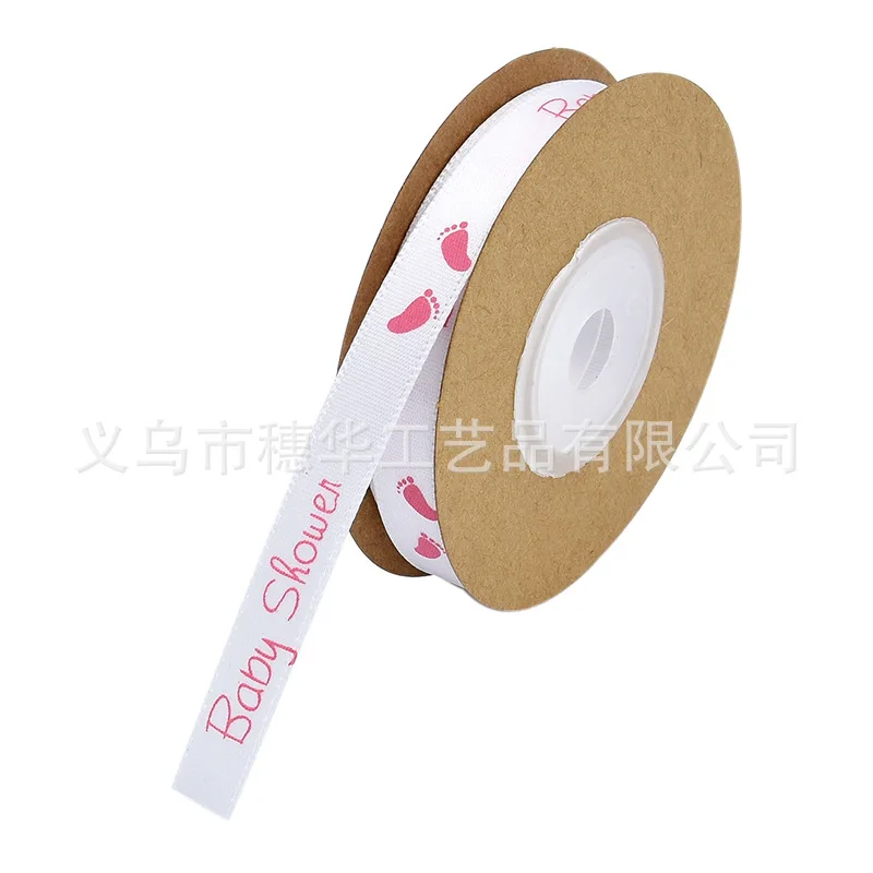 

1cm 10meters/roll Baby Shower Printed Baby Footer Satin Ribbon for Home Textile Home Gift Packing