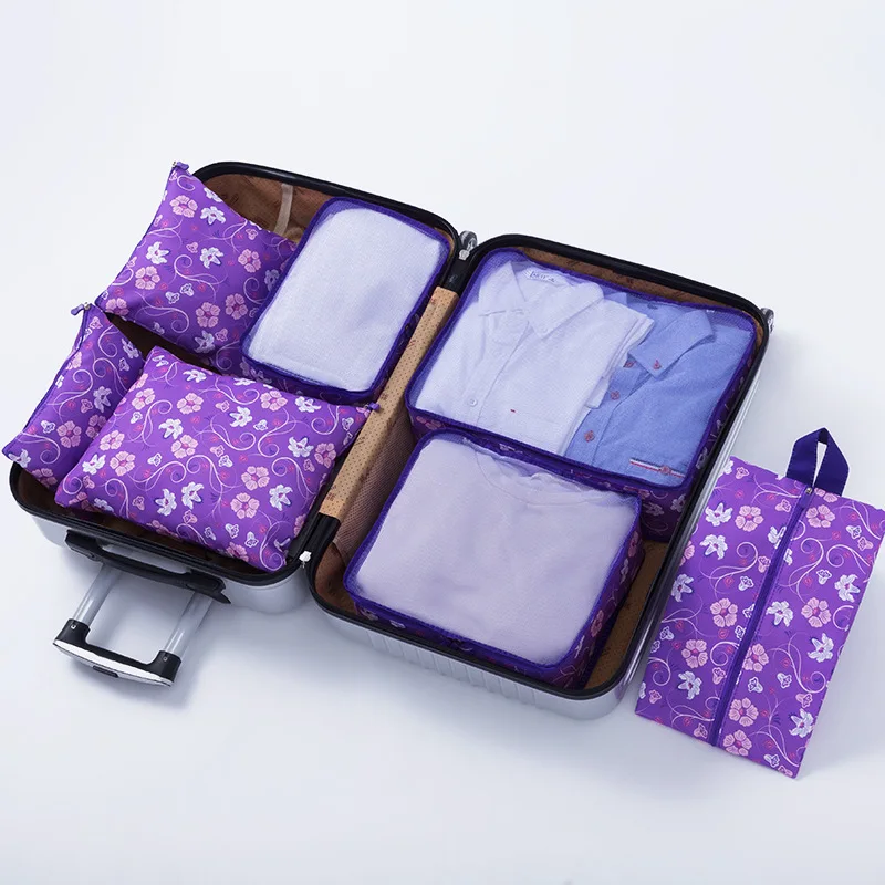 Purple flower Ruputin 7 шт./компл. дорожная сумка-Органайзер Сумка Одежда аккуратный сумка для хранения Чемодан чемодан чехол Косметика Коробка нижнего белья, аксессуары для путешествий - Цвет: Purple flower