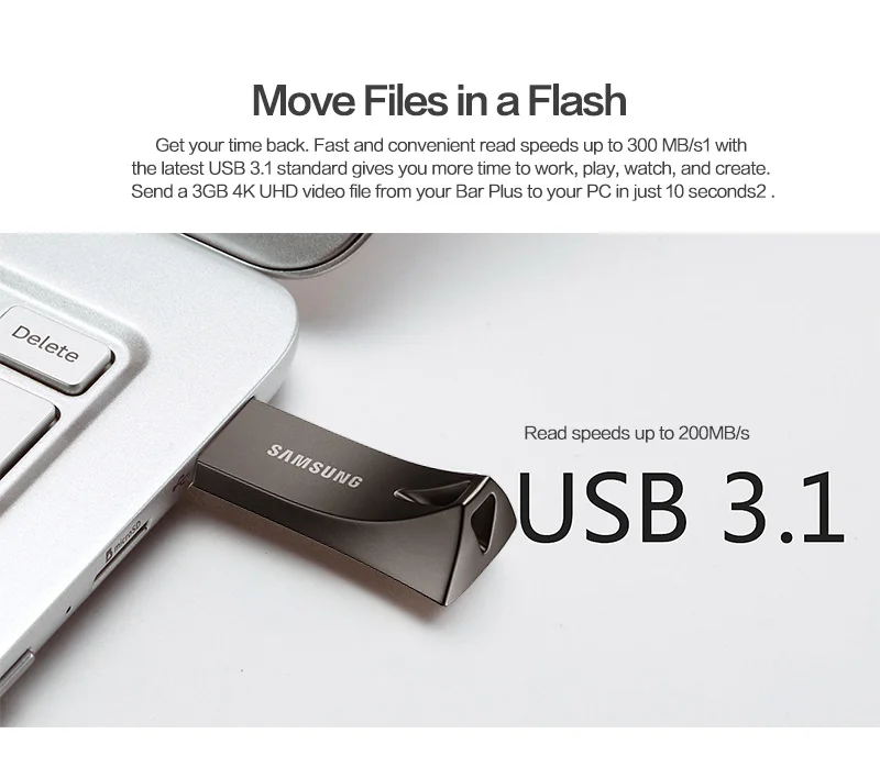 samsung USB флэш-приводная шина плюс USB 3,1 Высокоскоростной 200 МБ/с./с 32 Гб 64 Гб 128 ГБ Micro U диск памяти USB