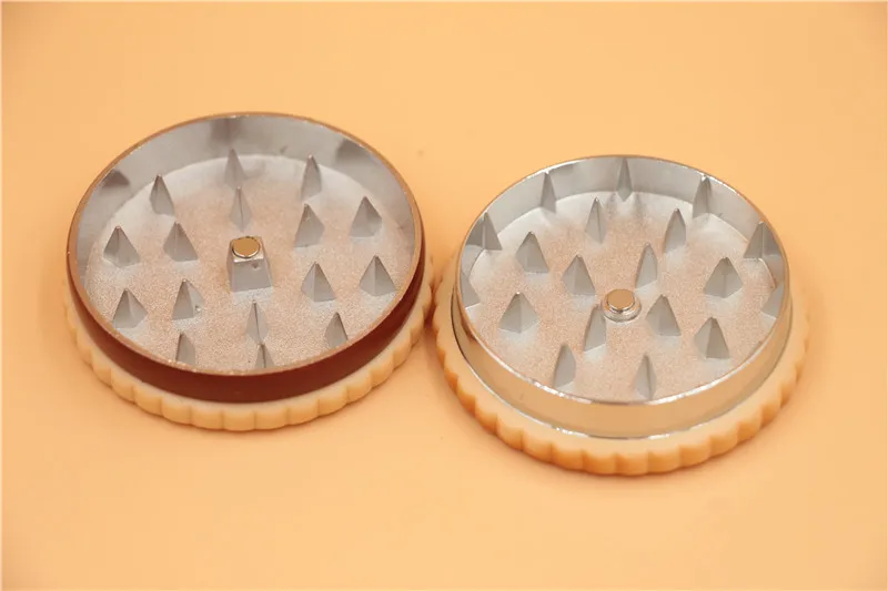 

6pcs zinc alloy cookie biscuit shape 2 part tobacco spice crank crusher herb grinder metal hand muller for shisha hookah pipe