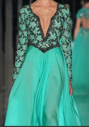 Abed Mahfouz Turkey Kaftan Long Sleeves V Neck Beaded Green Evening Dresses 2013 New Arrival Chiffon Prom BO1831 | Свадьбы и