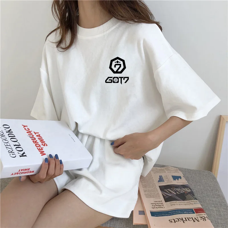 GOT7 модная футболка с короткими рукавами и надписью + широкие шорты высокой талией