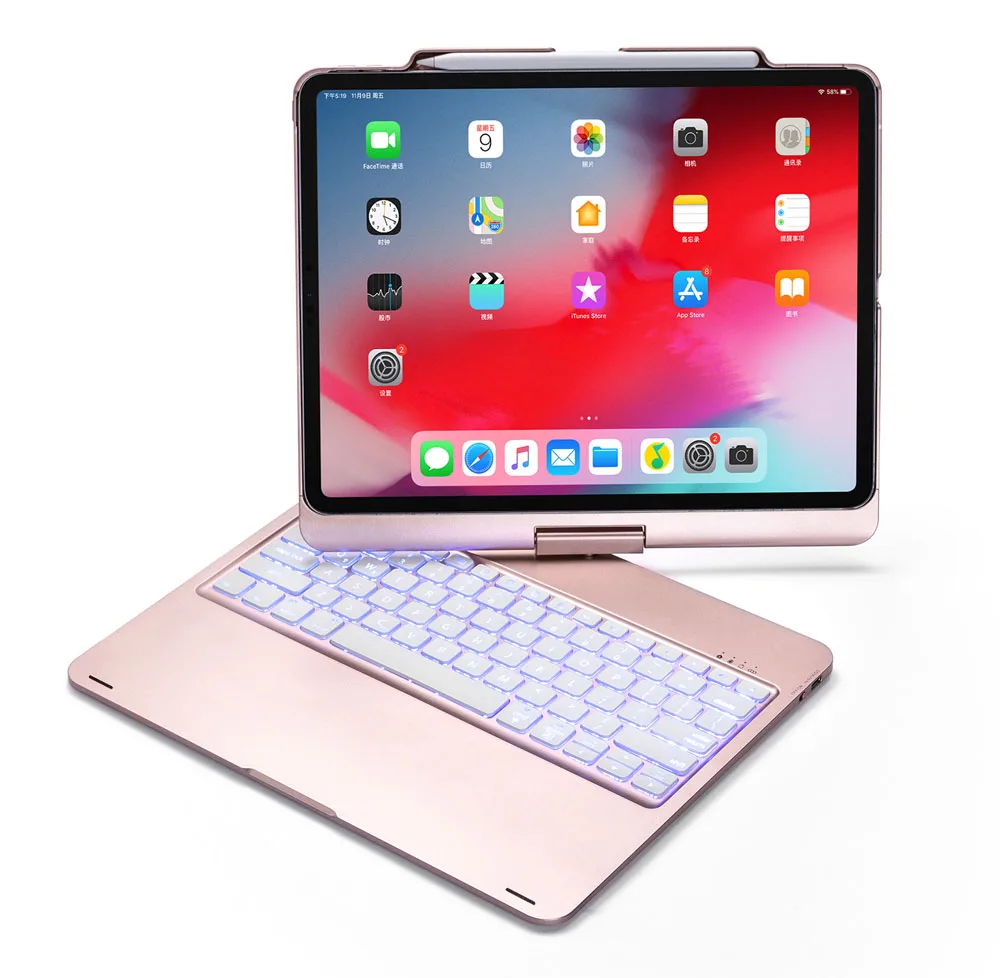 standard keyboard 360 градусов вращающийся беспроводной Bluetooth 7 цветов клавиатура с подсветкой пенал Стенд смарт-чехол для Apple iPad Pro 12,9 Coque - Цвет: standard keyboard