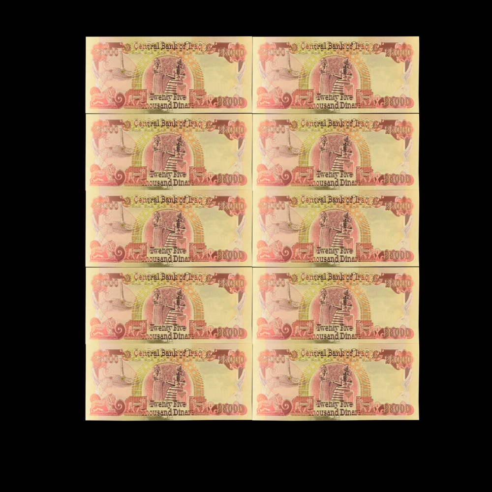 10pcs/lot Nice Iraq Gold Banknote 25000 Dinar Banknotes In Decorations Collectibles Gifts