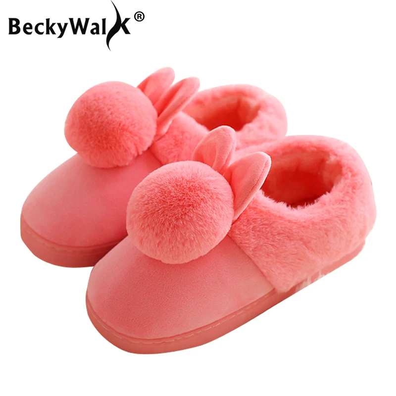 BeckyWalk/зимняя плюшевая теплая детская домашняя обувь Детские хлопковые тапочки