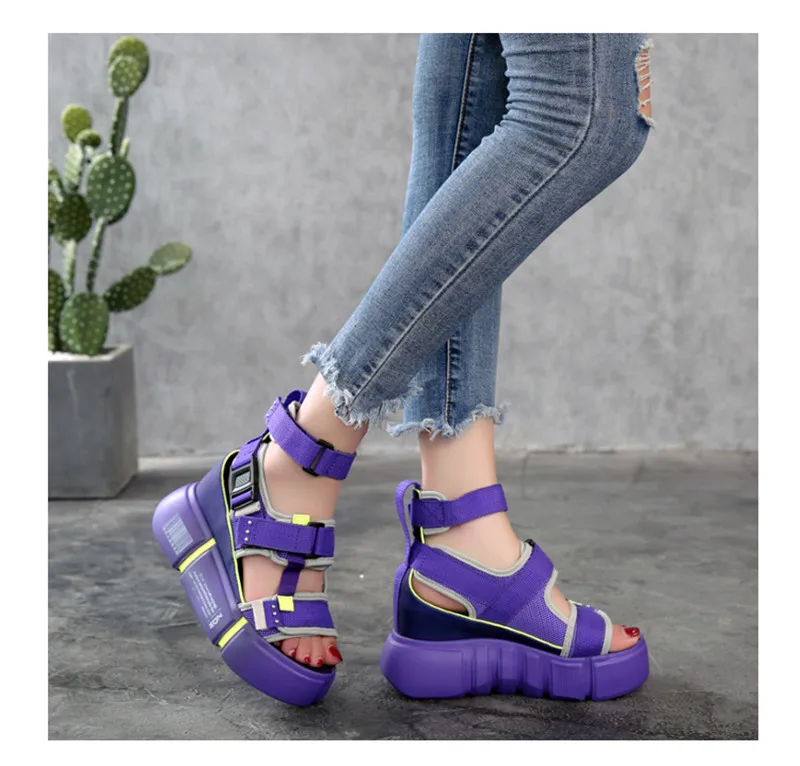 EXCARGO женские сандалии на платформе Shoes2019 Новая летняя повседневная обувь Босоножки на платформе, с ремешком на лодыжке, в стиле «хип-хоп»; женские туфли на танкетке/высоком каблуке; сандалии