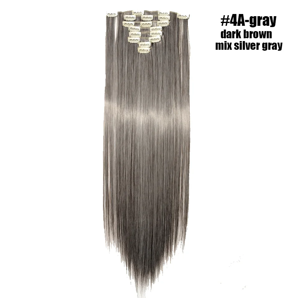 4A-gray S-noilite 2" 8 шт. длинные прямые женские клипсы для наращивания волос Синтетические накладные волосы Haistyle термостойкие белый красный фиолетовый - Цвет: 4A-gray