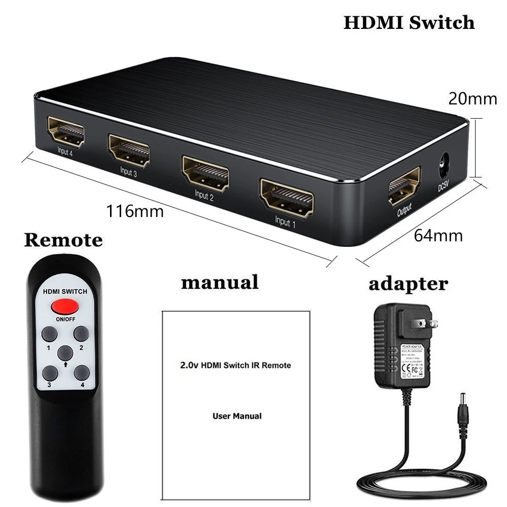 HDMI сплиттер Aikexin 4x1 переключатель 2 0 коммутатор 4 в 1 выход 4K x K/60Hz HDCP HDR для XBOX 360 PS3 PS4