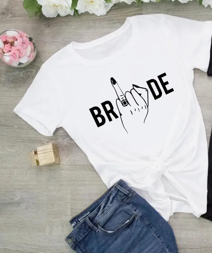 White-black birde Надпись «Bride Tribe» в вечерние футболка гранж tumblr свадебный душ camisetas эстетику для женщин графический на вечеринке забавных, платье подружки невесты, топы - Цвет: White-black birde