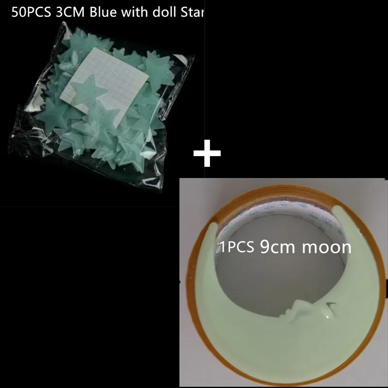 PK Lb and 1moon face 50 шт 3 см звезда или 1 шт Луна светящаяся в темноте светящаяся наклейка флуоресцентная Наклейка на стену для детей детские комнаты рождественские украшения на стену - Цвет: PK Lb and 1moon face