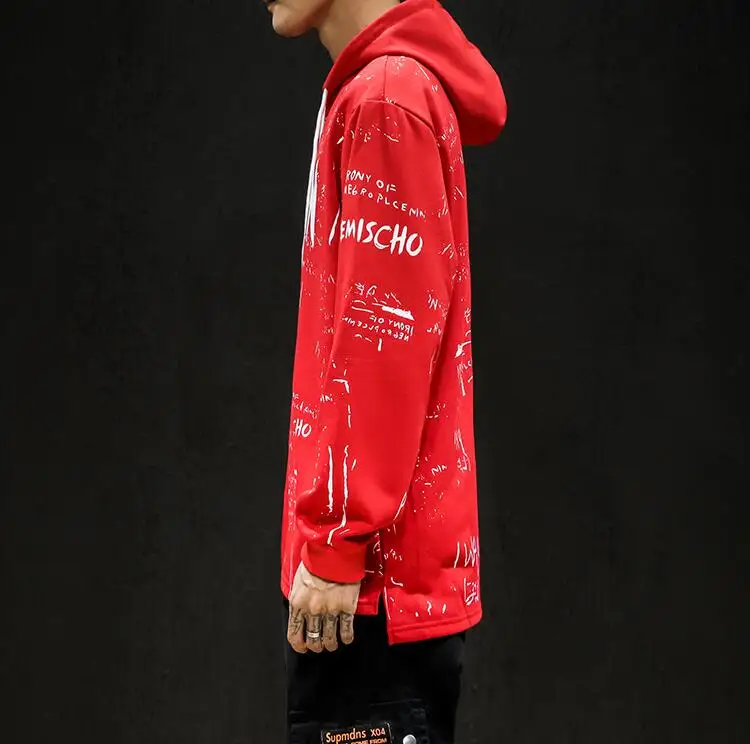 Мужская толстовка с капюшоном красно черная надписью размеры до 5XL уличная