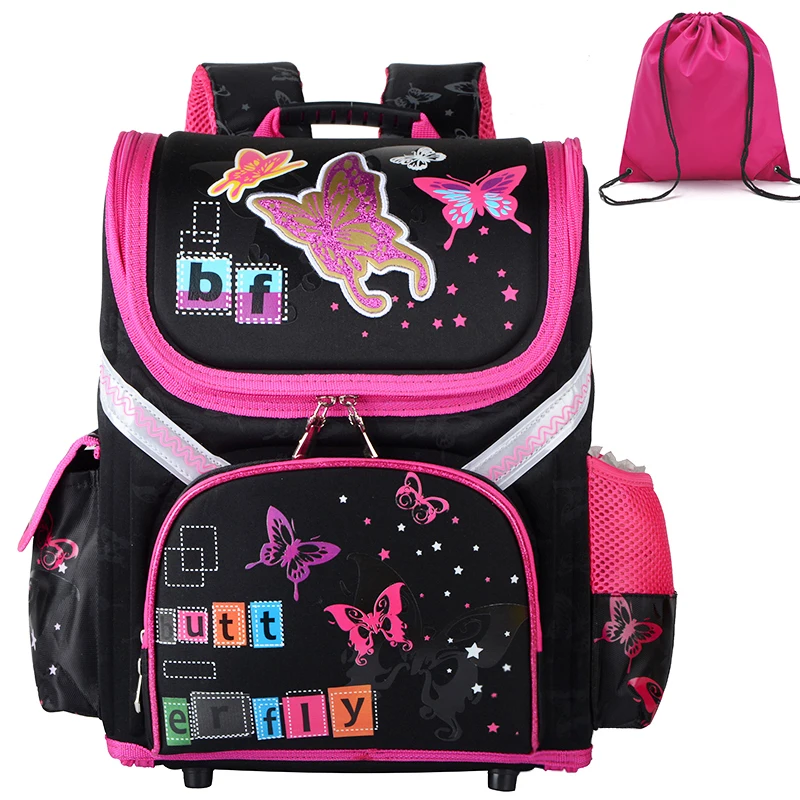 Ортопедический школьный ранец для девочек, школьные рюкзаки с мультяшным Рисунком бабочки, детские школьные портфели