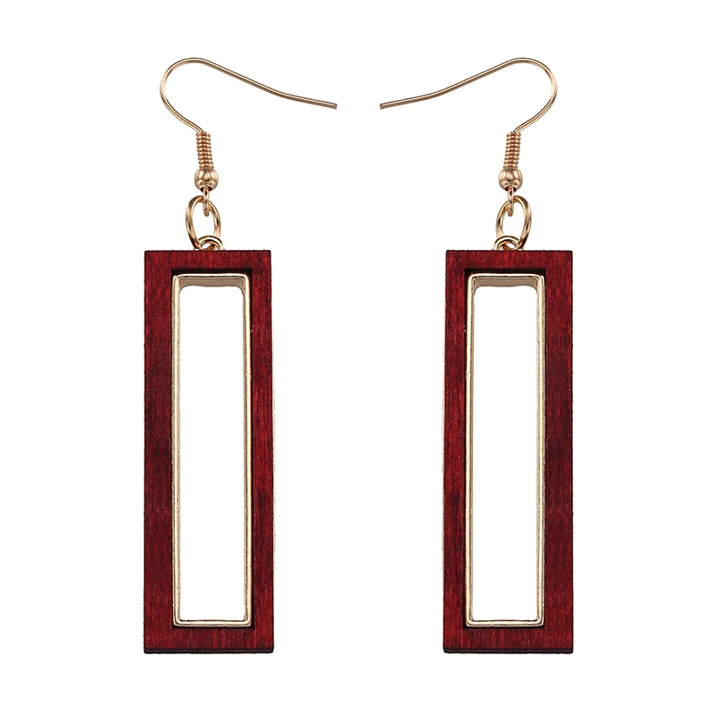 Серьги YULUCH для женщин винтажные прямоугольные с деревянной вставкой | Украшения