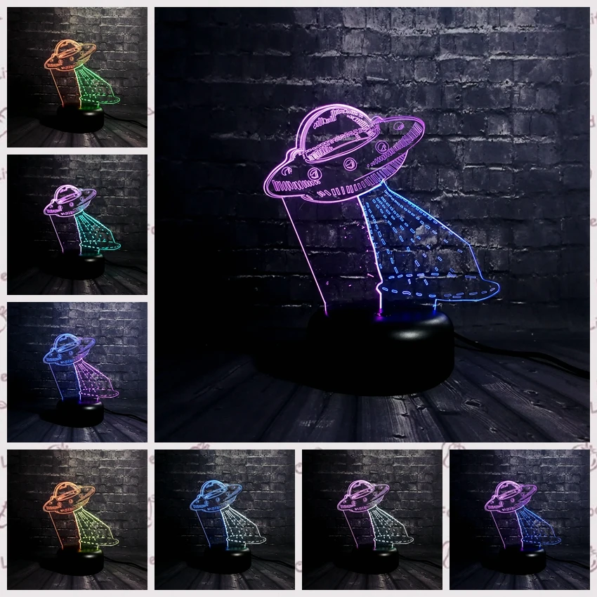 Новая 3D лампа НЛО космический корабль смешанный цвет многоцветный СВЕТОДИОДНЫЙ