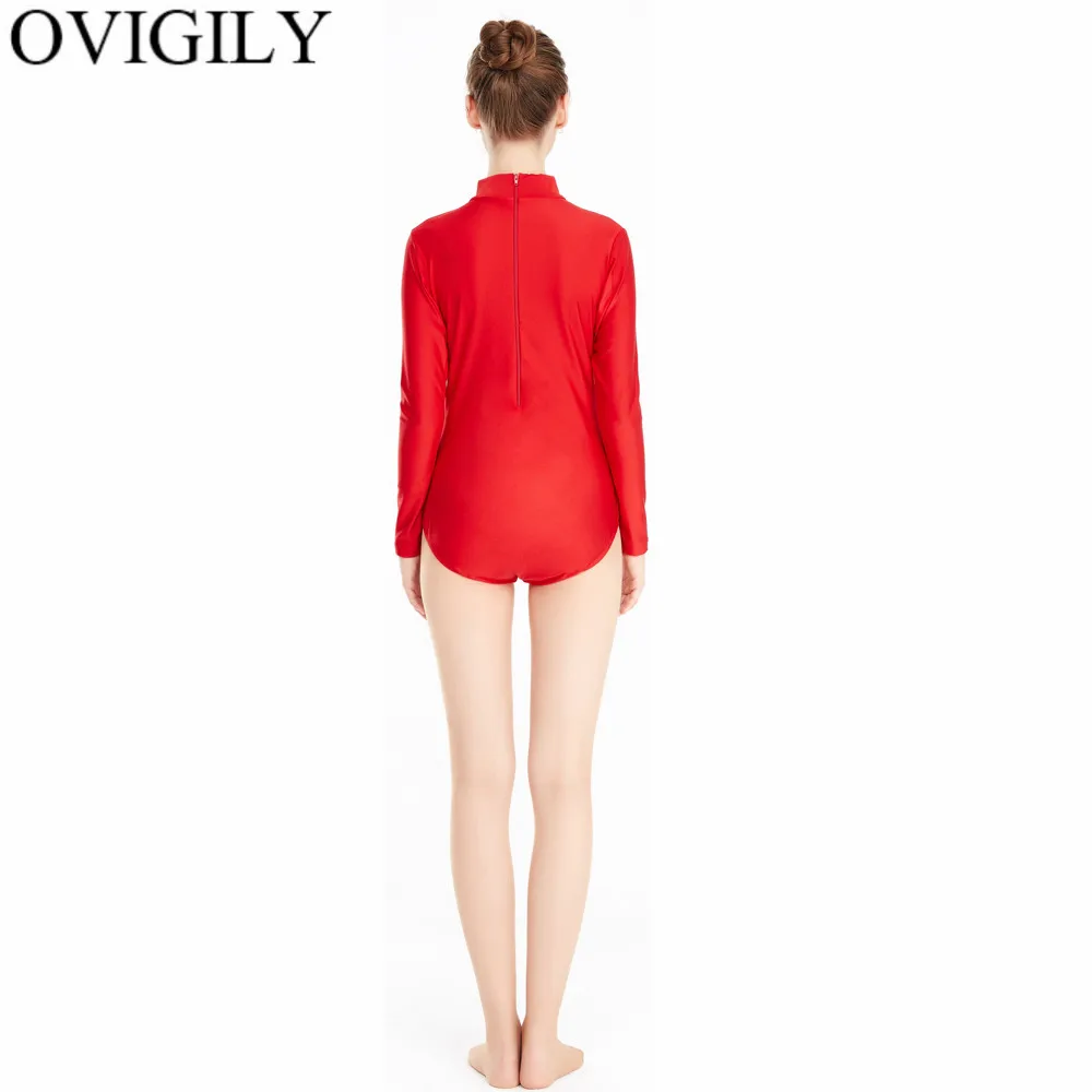 OVIGILY женский красный Эластичный длинный рукав Леотард для гимнастики и танцев