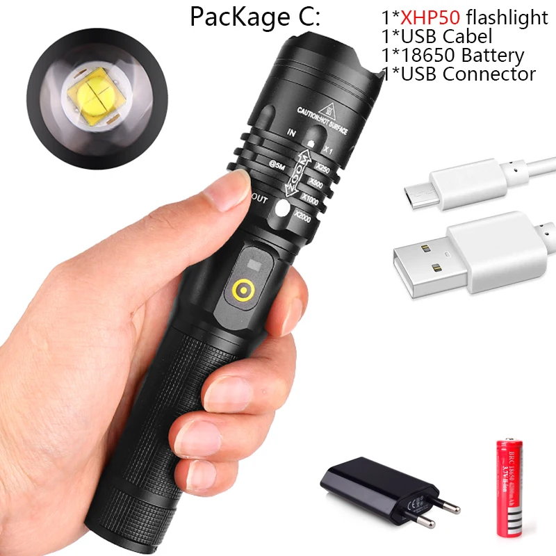 C 60000LM мощный светодиодный фонарик XHP50, фонарик с usb-зарядкой, светодиодный фонарь lanter, 1*18650 Аккумулятор для кемпинга, велосипедная лампа - Испускаемый цвет: C
