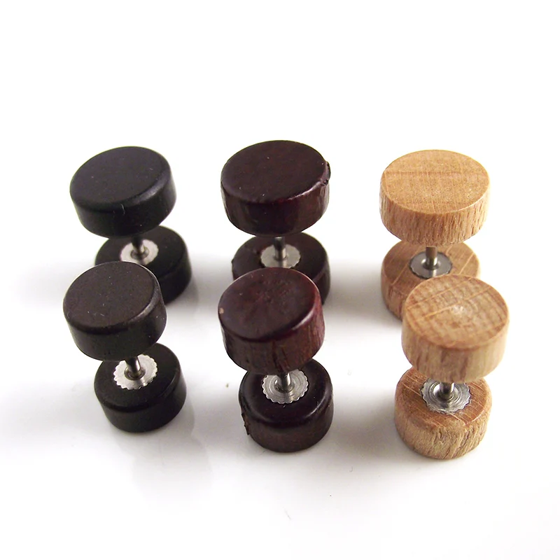 2 шт. Поддельные беруши деревянные мужские серьги-гвоздики панк-Сережки для