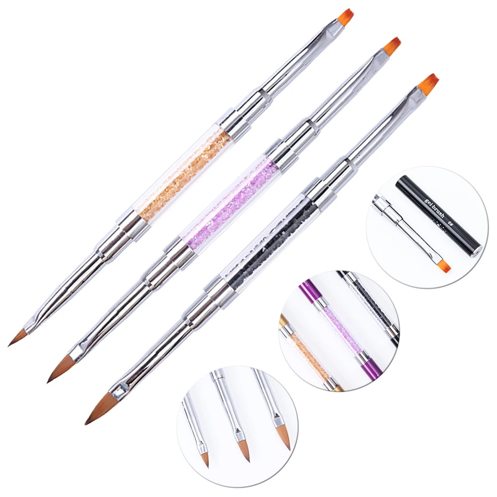 1pcs Acrylic Nail Brush Crystal Rhinestone Gel Polish Painting Flower Drawing Line Pen Dual Head Flat Sharp Manicure Tool JI820|Кисти для