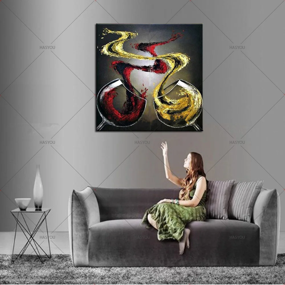 Best Art 100% Hand Painted Abstract Red Wine Glass Oil Painting on Canvas Modern Wall Picture For Home Bar kitchen Decor | Дом и сад