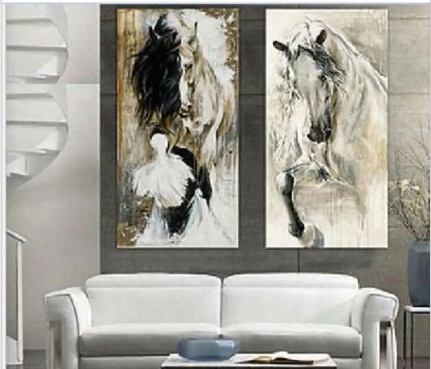100% ручная роспись Абстрактная масляная живопись Лошадь Прогулка элегантная на