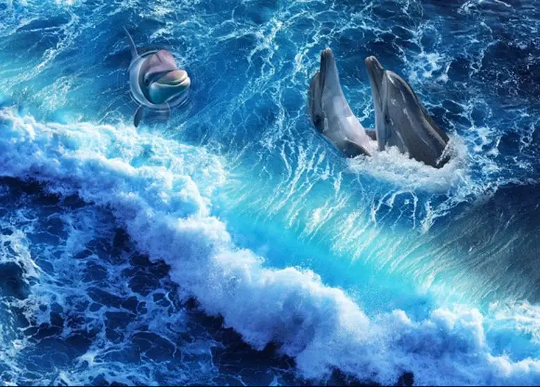 3d стереоскопические обои украшение для дома дельфин волны морской мир 3D ванной