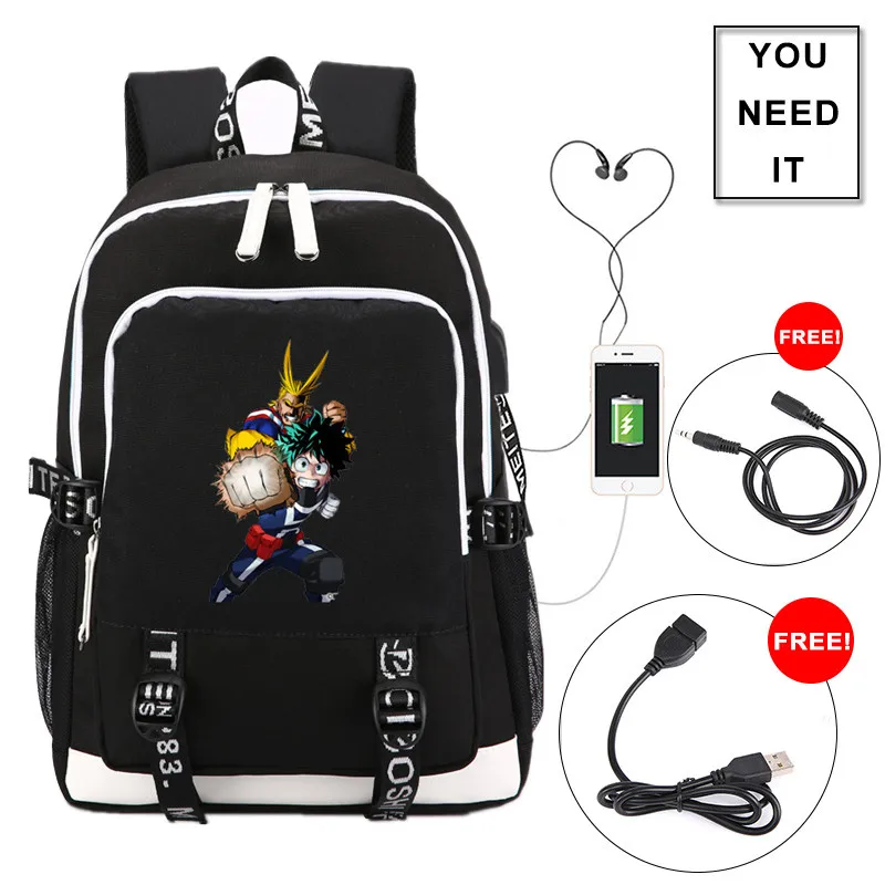 9 Рюкзак для ноутбука с зарядкой через usb My Hero Academy, нейлоновые школьные сумки, холщовый рюкзак для путешествий, женский рюкзак с аниме Midoriya Izuku Back Pack - Цвет: 9
