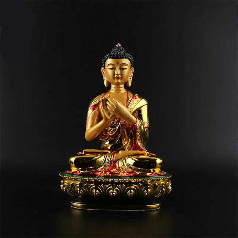 Exquisite Big Buddha Statue 20.5cm Gold Colored Plating Resin Quality Buddhist Tibetan Rulai Vairocana Statue Figure