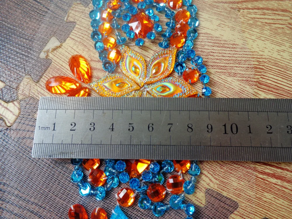 A151 чистая ручная работа Ослепительная оранжевая/небесно-голубая пришивная