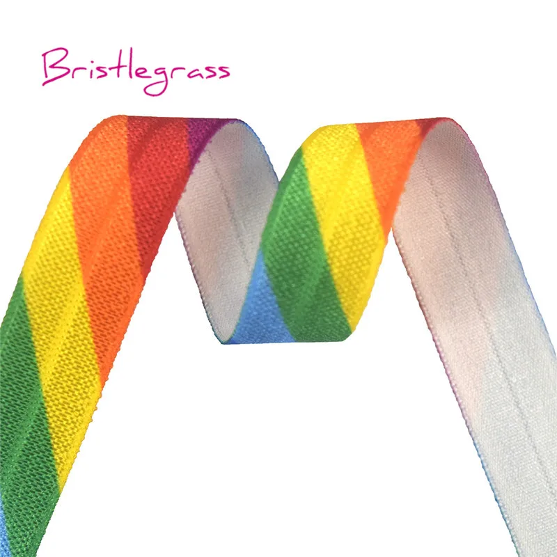 BRISTLEGRASS 5 ярдов 5/" 15 мм Радужный принт Блестящий складывающийся на эластичные враги спандекс атласные ленты платье с повязкой кружевной отделкой DIY шитье
