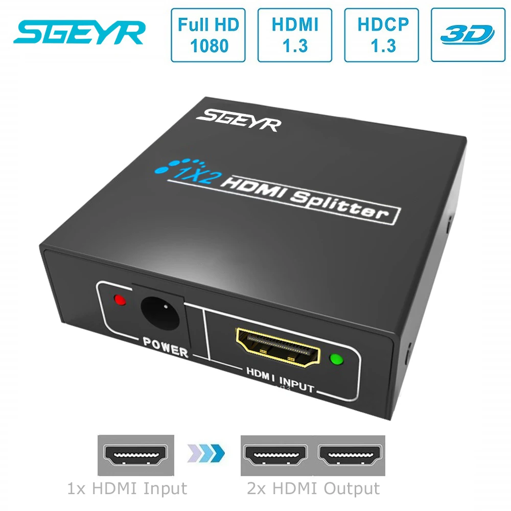 2 порта HDMI разветвитель 1x2 разветвитель HDMI 1.3b 1 вход 2 выхода разветвитель дивизора+ DC5V коммутатор, 1920x1080/60 Гц, 3D для HDTV