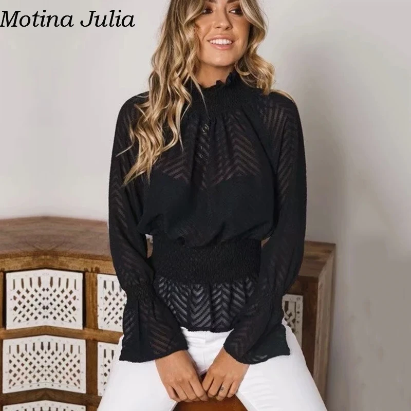Motina Julia водолазка сексуальная белая блузка Женская Осенняя Повседневная Блузка с