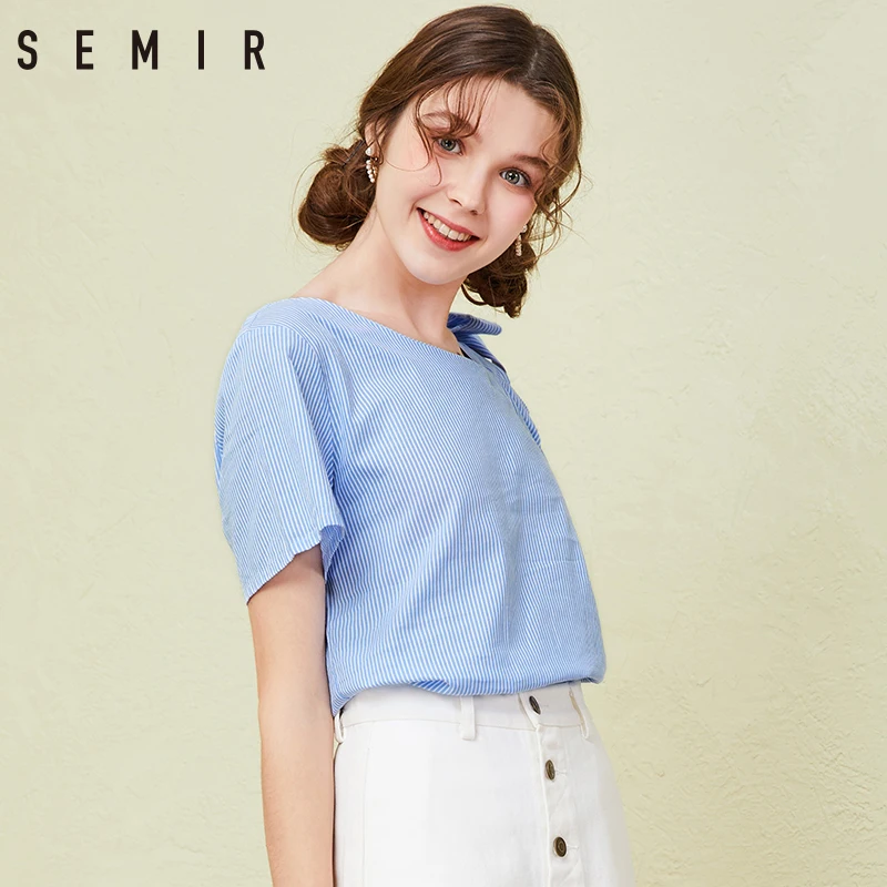 Semir лето Стиль 2018 цветочные рубашки для женщин элегантные с открытыми плечами