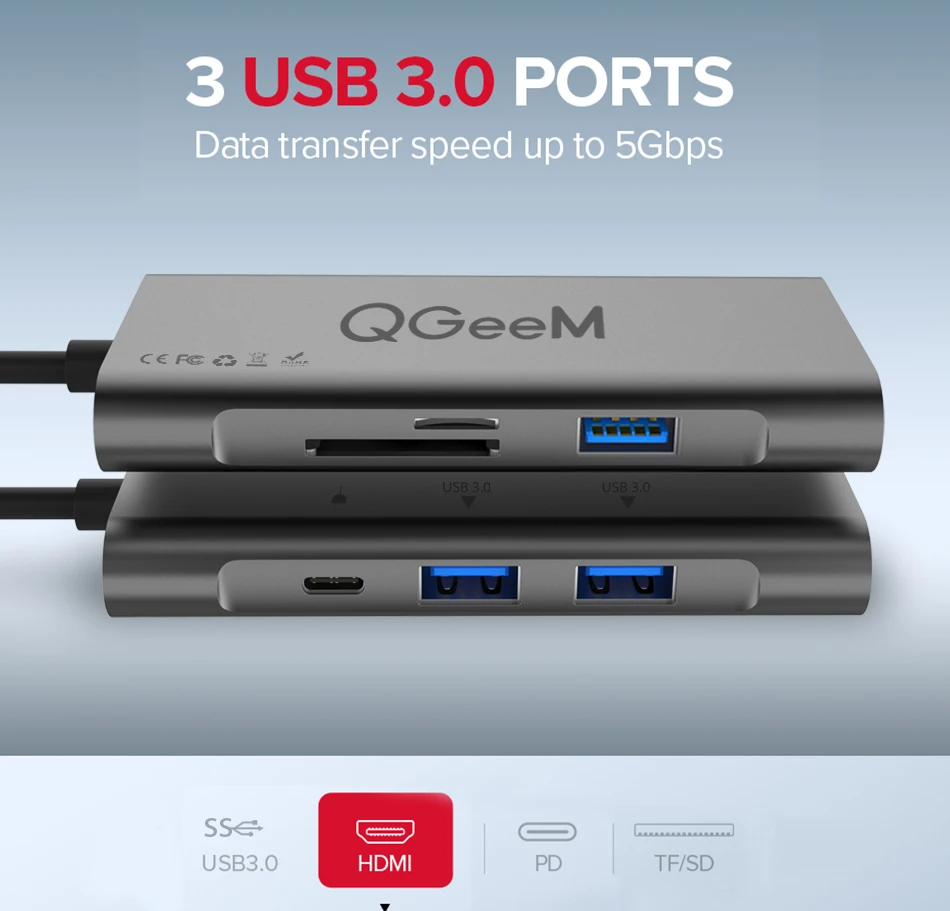 QGEEM usb-хаб USB C к HDMI RJ45 Thunderbolt 3 адаптер для MacBook samsung Galaxy S9/Note 9 huawei P20 Pro type C USB 3,0 концентратор