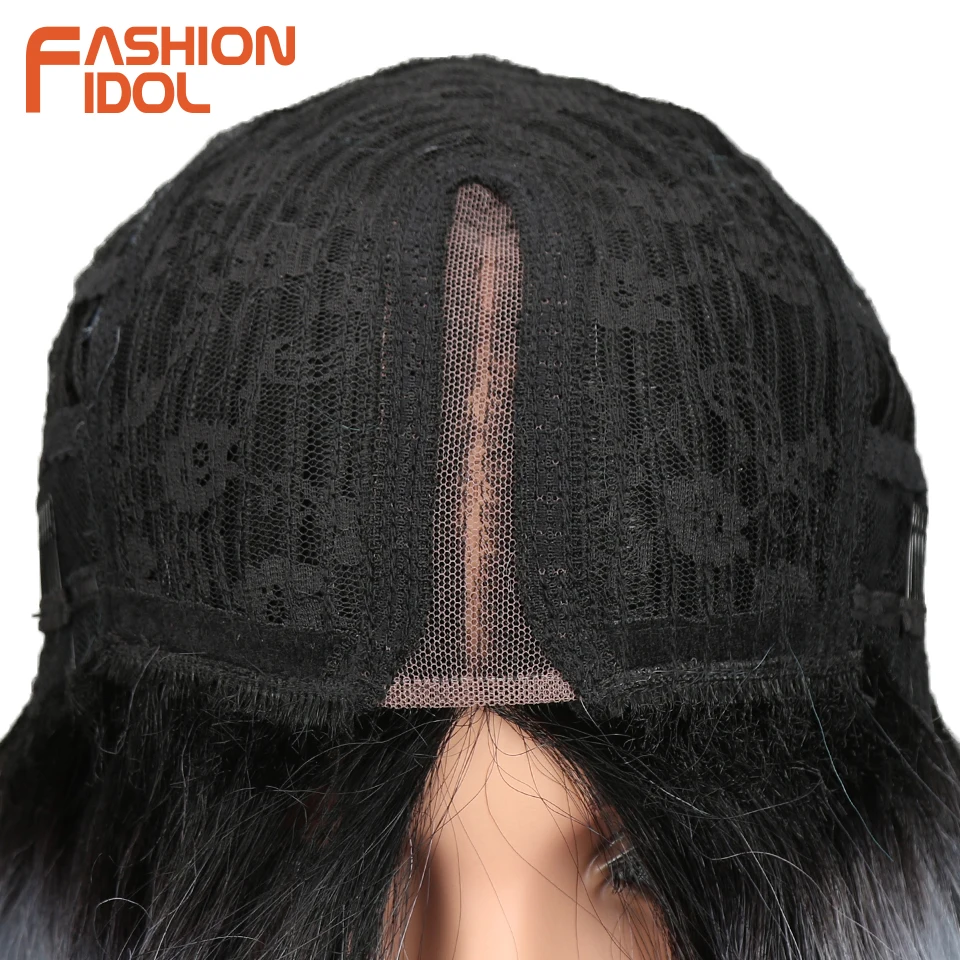 FASHION IDOL Synthetic Hair Short Wigs For Black Women Crack Lace Front Wig Ombre 14 Inch Heat Resistant | Шиньоны и парики