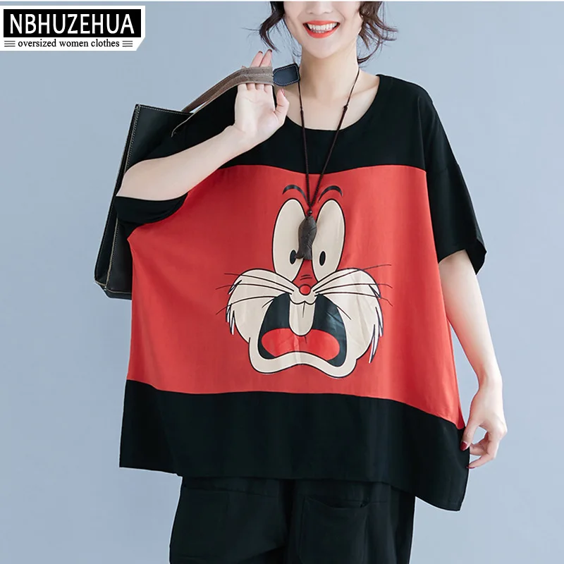 NBHUZEHUA A128 5XL 6XL женская футболка большого размера летняя Ulzzang мультяшная кошка