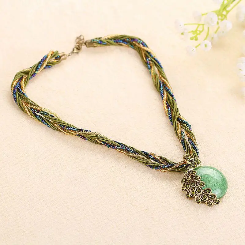 YAAYOO Newest Colorful Rhinestone Gem Peacock Statement Necklace Pendant Women Summer Style Fashion Jewelry For Gift Party | Украшения и