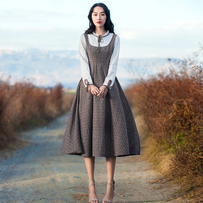 2018 весеннее женское платье винтажное ретро элегантное с длинным рукавом