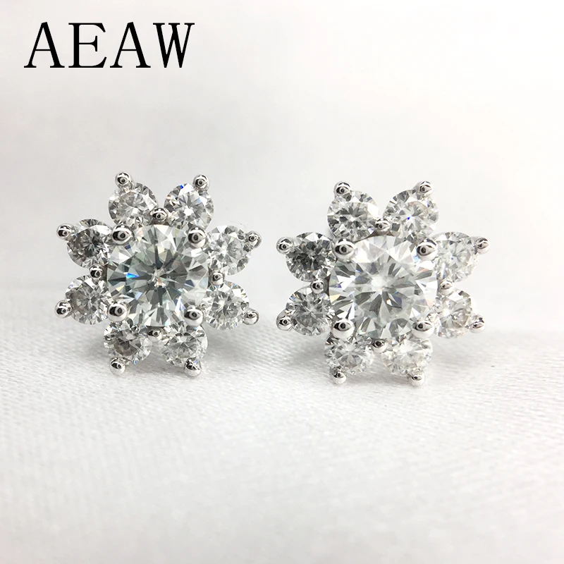 

0.6 cttw Round Excellent Loose 3MM Moissanite Earrings 14K White Gold Flower Stud Earrings For Women Moissanite Jewelry