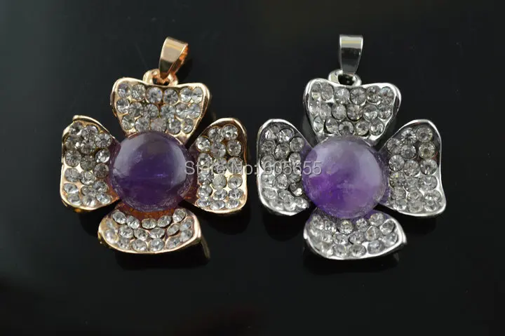 Mix полудрагоценные Камень Круглый кабошоны Цветок Форма Подвески fit Ожерелье