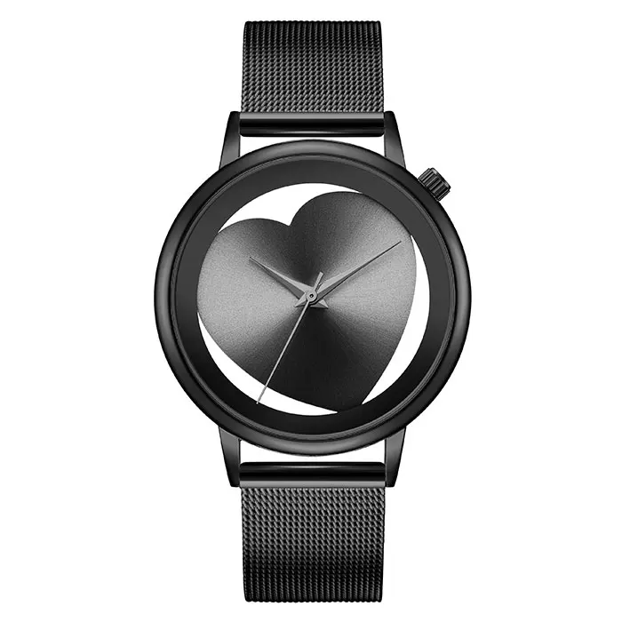Steel Black Креативные полые женские кварцевые часы Аналоговые черные часы из нержавеющей стали с сетчатым ремешком брендовые Дизайнерские наручные часы модное платье Relogios - Цвет: Steel Black